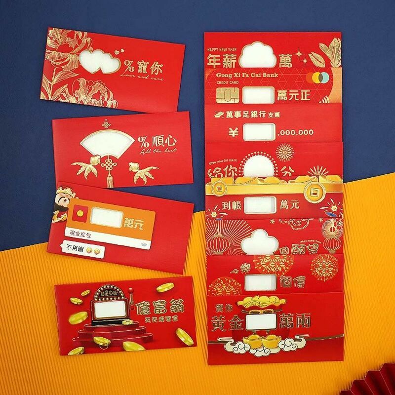 6 szt./zestaw karta DIY pakowania chiński smok czerwona koperta błogosławieństwo słowa chiński noworoczne dekoracje wiosenny materiały świąteczne