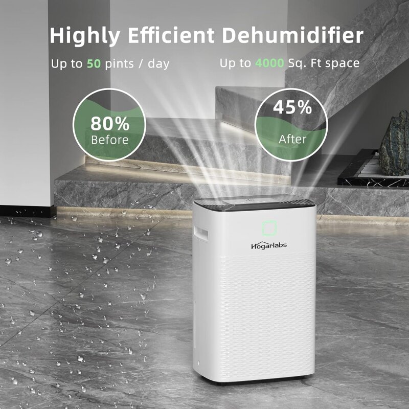 50 Pints Dehumidifier for Basement with Continuous Dehumidify, Home Dehumidifier with Digital Control Panel and Drain Hose, Perf