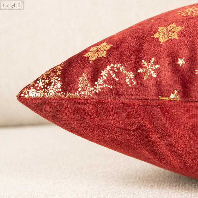 Capa de Almofada de Veludo para Decoração de Natal, Soft Pillow Cover, Gold Stamping, Deer Snowflake, Vermelho, Verde, 30x50cm, 45x45cm, 50x50cm