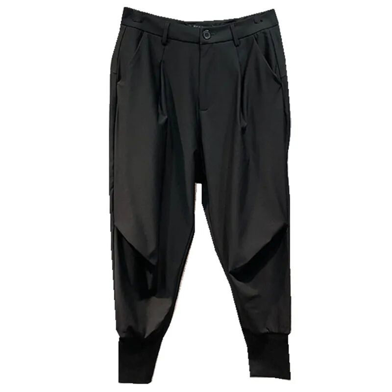 Pantalones holgados plisados para hombre, pantalón de estilo japonés Yamamoto, color negro oscuro, sin planchado, estilo Harem, informal