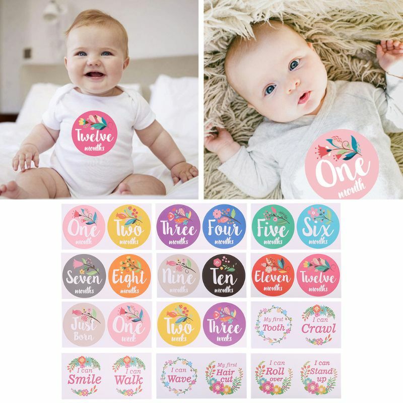 1-12 Months Baby Monthly Milestone Sticker Baby Photography Props Photo Stickers Flower Plants Photographic Props