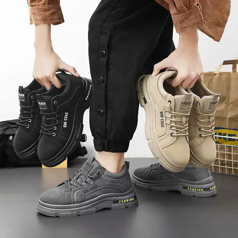 Chaussures en cuir décontractées noires pour hommes, chaussures de planche de travail de cuisine, protection du travail, automne et hiver