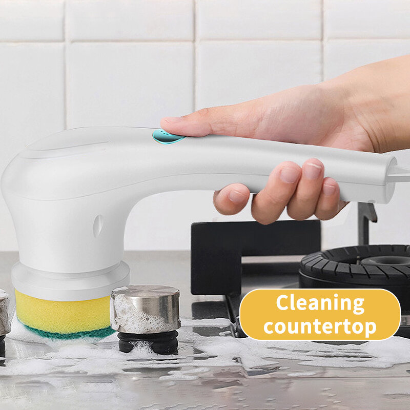Spazzola elettrica per la pulizia della rotazione con testine da 5 pezzi spazzola per Scrub portatile senza fili Scrubber portatile adatto per utensili da cucina per il bagno