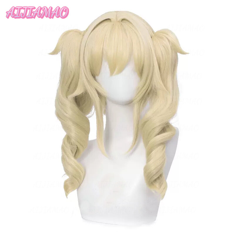 Peluca rubia dorada de 40cm para Cosplay, pelucas de Anime sintéticas resistentes al calor para Halloween, gorro de peluca