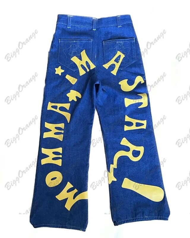 2023 new personality letter print jeans American high street style jeans high quality trousers for men and women