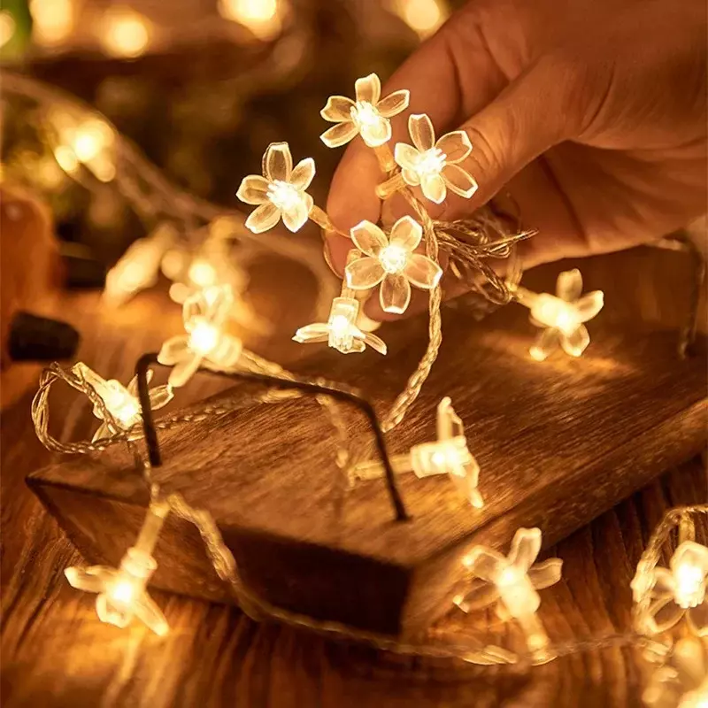 10/40/60 światła girlanda żarówkowa LED lampki kryształ wiśni kwiat Garland na kryty festiwal ślubny boże narodzenie Party dekory