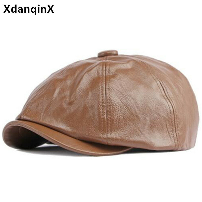 Free Shipping Spring Autumn Faux Leather PU Newsboy Caps For Men And Women Casual Couple Sports Cap Fashion Vintage Party Hat
