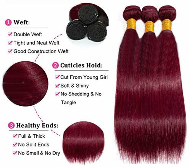 Bundle bordeaux dritto brasiliano Remy Hair Bundle 99J Wine Red Hair 3 Bundle Sew in Hair Weave Remy Human Hair Bundle
