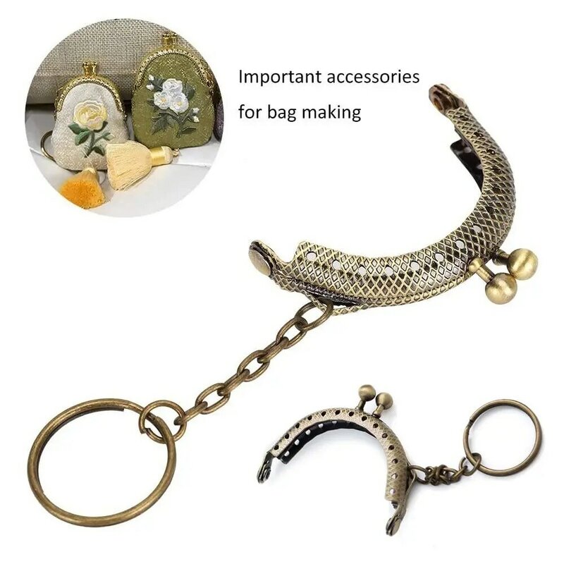 New 4/5cm Coin Purse Metal Frame Bag Change Purse Frame with Keychain Arch Frame Kiss Clasp Lock DIY Craft Wallet Accessories
