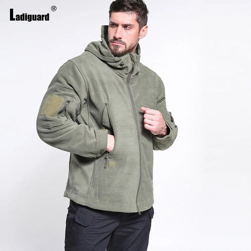 Ladi guard Plus Size 4xl Herren Vinyl Kapuzen jacken Herren bekleidung Winter Baumwoll jacke Outdoor Mode Tasche Fleece Mäntel