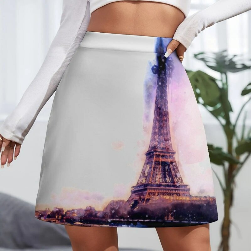 Mini saia Paris para pintura feminina, saias de luxo, moda coreana, torre eiffel, roupa kawaii