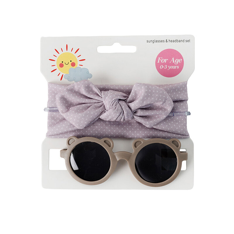 Okulary przeciwsłoneczne opaska z kokardą zestaw dzieci akcesoria dziewczęce kolorowe niedźwiedź okrągłe okulary z Bowknot pałąk na lato
