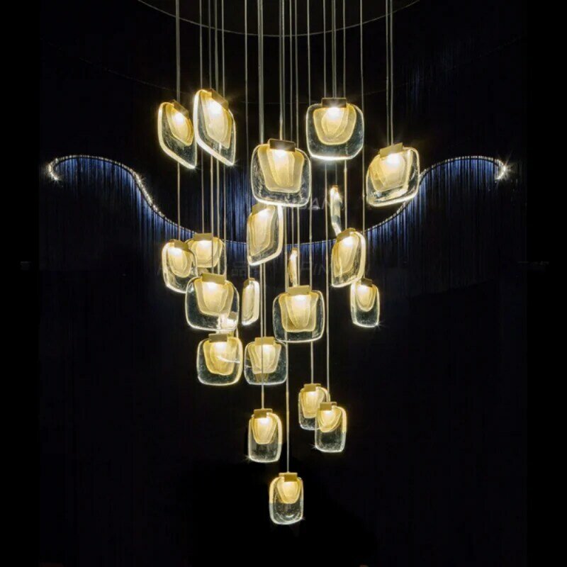 Уникальные стеклянные светодиодные подвесные светильники в форме зыбучего песка, современные подвесные светильники для лестницы, роскошный золотой светильник, подвесной светильник для виллы, фойе