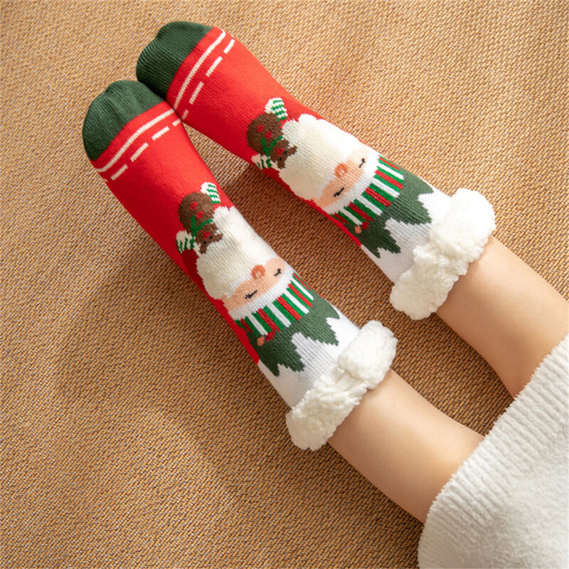 Natal meias fuzzy grip womens floor sock macio sapatos femininos casa interior presentes de natal silicone não deslizamento piso chinelo meia