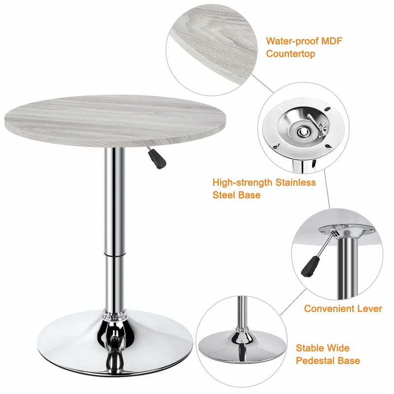 Chrome Base Round Swivel Bar Table for Bistro Pub Kitchen Dining Cocktail Table, Gray