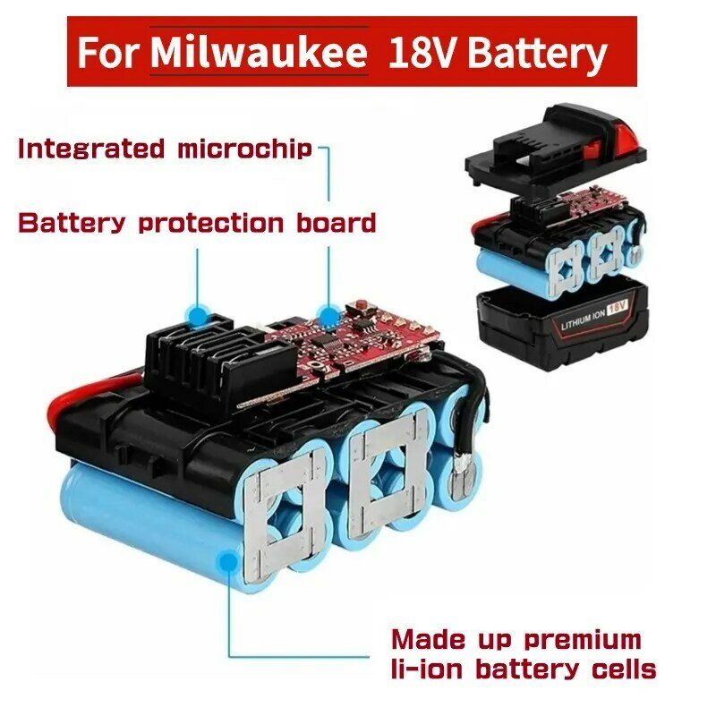 Batería de litio recargable para Milwaukee M18 XC, 18V, 12,0 Ah, 48-11-1860, 48-11-1850, 48-11-1840