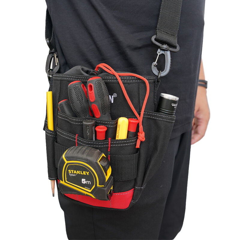 KUNN tas sabuk alat ahli listrik, tas sabuk alat ritsleting kecil, kantong alat penutup tali serut atas kompak