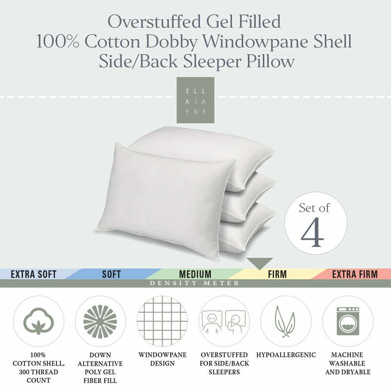 Ella jayneダウン代替枕、dobby-box shell確認およびサイドスリーパー、綿100% 、4本セット