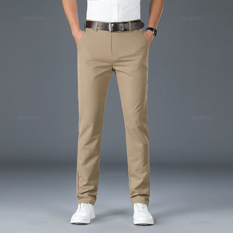 Calça de terno reto monocromático masculina, calça formal, moda empresarial, roupas de primavera e verão, preta e azul, tamanho grande 40