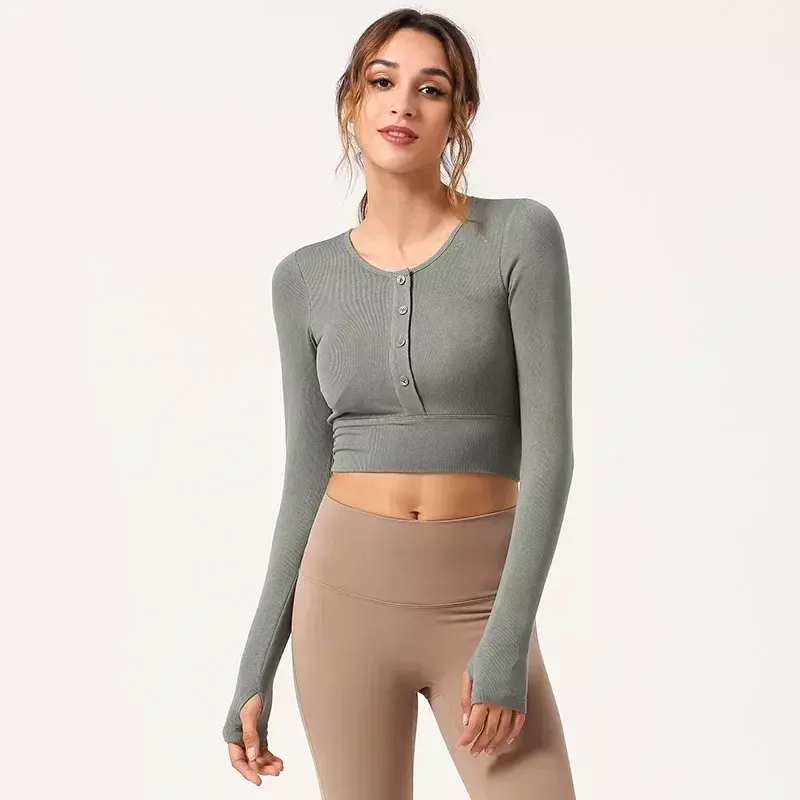 Women's New Yoga Clothes in Autumn and Winter Jacket Yoga Long Sleeve T-shirt Sports Fitness T-shirt With Chest Pad.