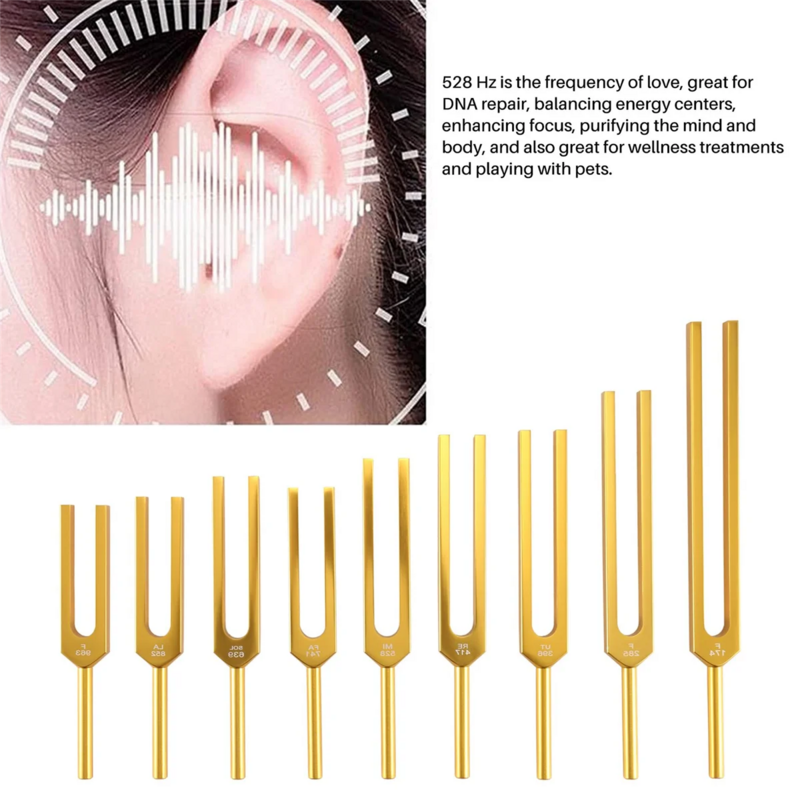 Tuning Fork Set - 9 Tuning Forks for Healing Chakra,Sound Therapy,Keep Body,Mind and Spirit in Perfect Harmony- Gold