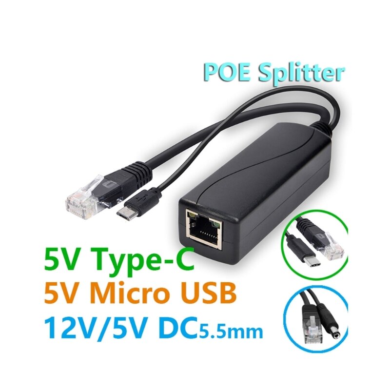 POE-Splitter 48 V auf 5 V MicroUSB Typ C DC5,5 2,1 mm DC3,5 35 mm Schnittstelle U4LD