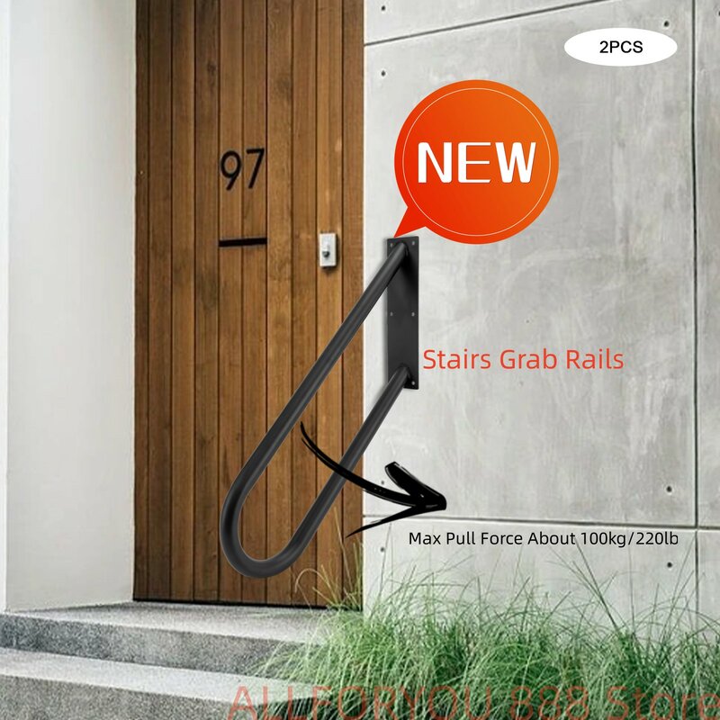 2PCS Stairs Grab Rails Wall Mounted Hand Railing Outdoor Disability Safety Mobility Handrail For 1-3 stepladders