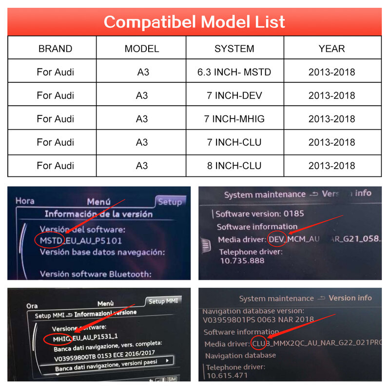 Không Dây Apple CarPlay Android Tự Động Bộ Giải Mã Cho Audi A3 2013-2018, với MirrorLink AirPlay Xe Chơi USB HDMI Phía Sau BT