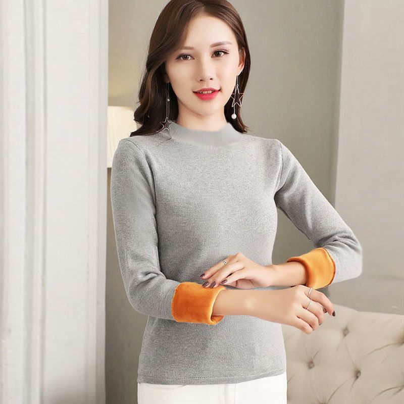Winter All-in-one Plush Bottom Shirt for Women with Fashionable Inner Wear and Extra Plush Thick Half High Collar Warm Top