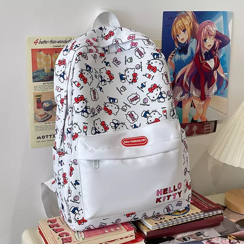 Sanrio Hello Kitty Student Schoolbag bonito dos desenhos animados, leve e grande capacidade infantil, mochila de cachorro pendurado de jade, novo