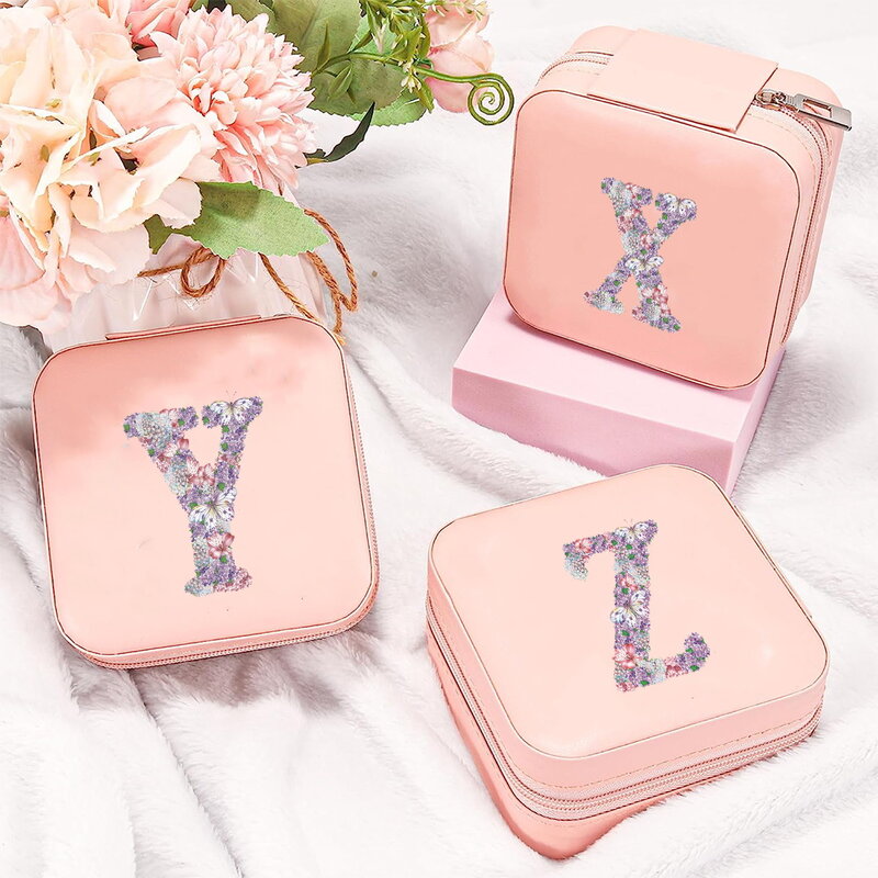 Scatola portagioie portatile scatole portagioie per gioielli da donna serie di fiori di rosa nuova collana da viaggio con cerniera anello portagioie