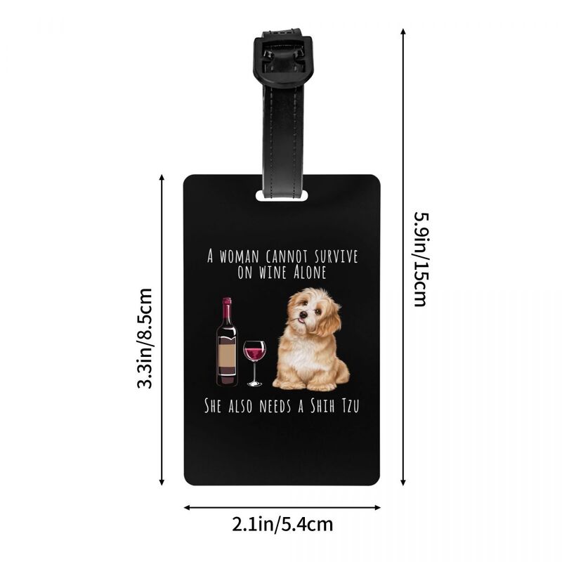 Etiqueta de equipaje personalizada Shih Tzu y vino para perro, etiqueta de identificación divertida con tarjeta de nombre, cubierta de privacidad para amante de cachorros de mascotas, bolsa de viaje, Maleta