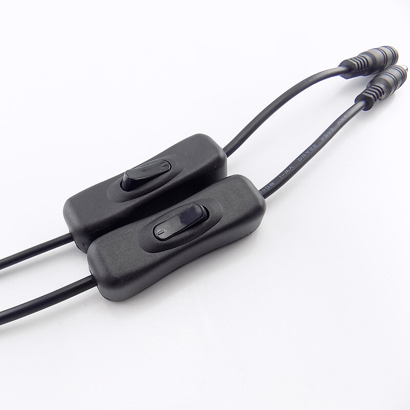 Kabel zasilający DC 5.5 mmx2.1mm złącze wtyczka żeńska do męskiej z rozszerzeniem przełącznika Adapter przewodu kamera telewizji przemysłowej zasilanie do taśmy Led