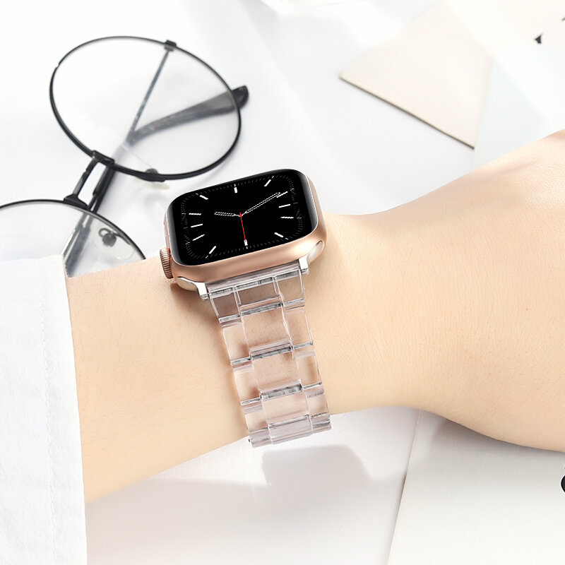 Bracelet en résine transparente pour Apple Watch, Bracelet Smart Wrist Link, 42mm, 40mm, 44mm, 38mm, iWatch Series 8, 7, 6, 5, 4, SE 9