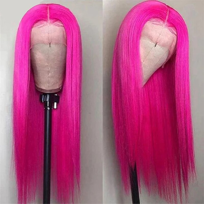 Rambut manusia berwarna merah muda populer 13x4 HD Wig Frontal renda rambut lurus sutra Brasil Wig depan renda UNTUK WANITA garis rambut prepped