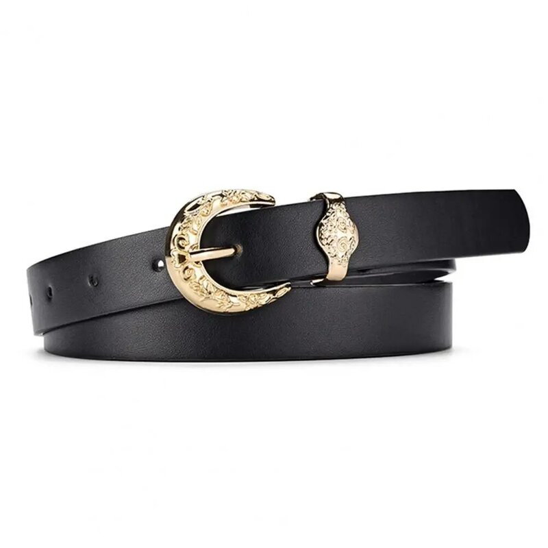 Trendy Women Accessory Stylish Women's Faux Leather Belt with Carved Buckle Adjustable Length Multi Holes Design for Jeans