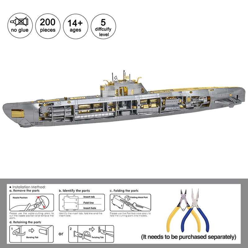 Eccool-潜水艦のビルディングブロック,3Dメタルパズル,10代の最高のギフト