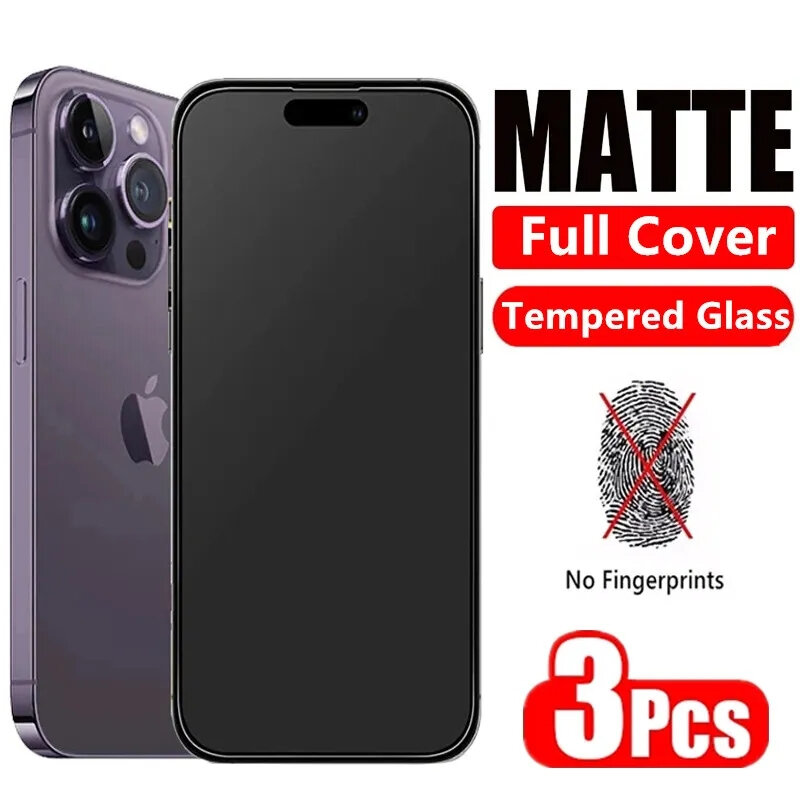 Pelindung layar kaca Tempered, Matte untuk iPhone 14 12 11 13 Pro Max 7 8 Plus pelindung layar buram untuk iPhone 15 13 12 Mini X XR XS MAX 3 buah