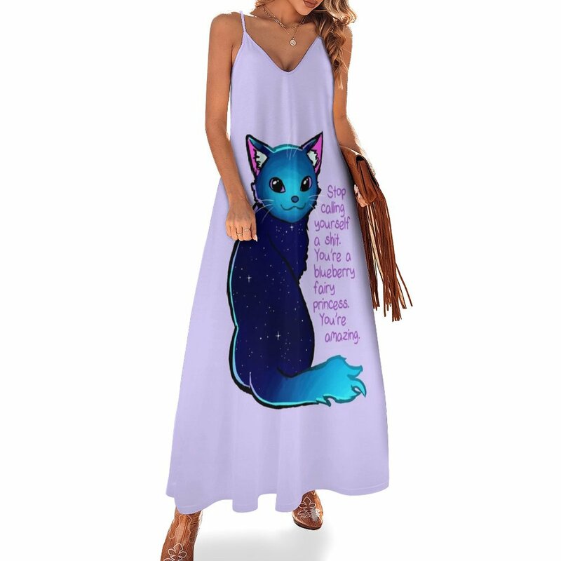 Je Bent Een Blueberry Fee Prinses Galaxy Kat Mouwloze Jurk Lange Jurk Vrouw Elegante Feestjurk Voor Vrouwen 2024 Kleding
