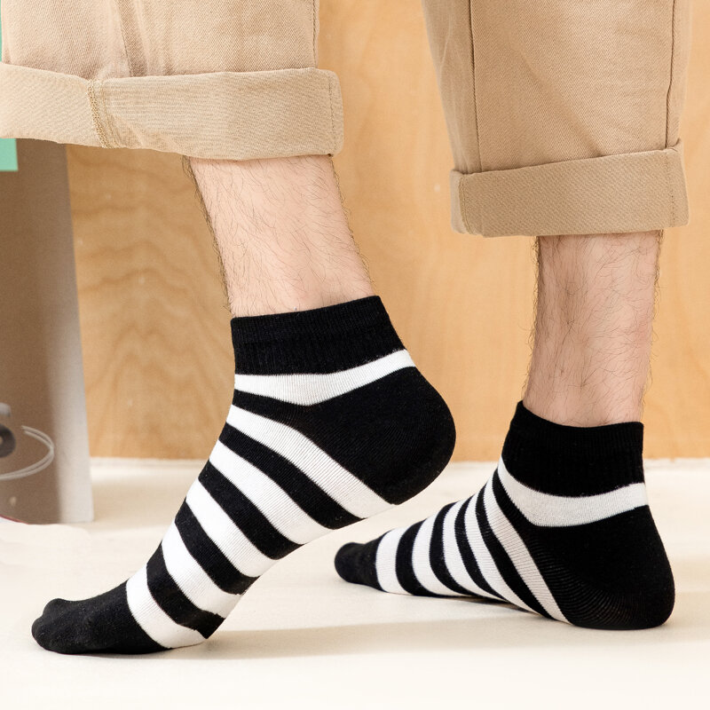 Прямая поставка, высококачественные мужские носки из органического хлопка, полосатые носки до щиколотки, летние дышащие быстросохнущие короткие носки для фитнеса и велоспорта