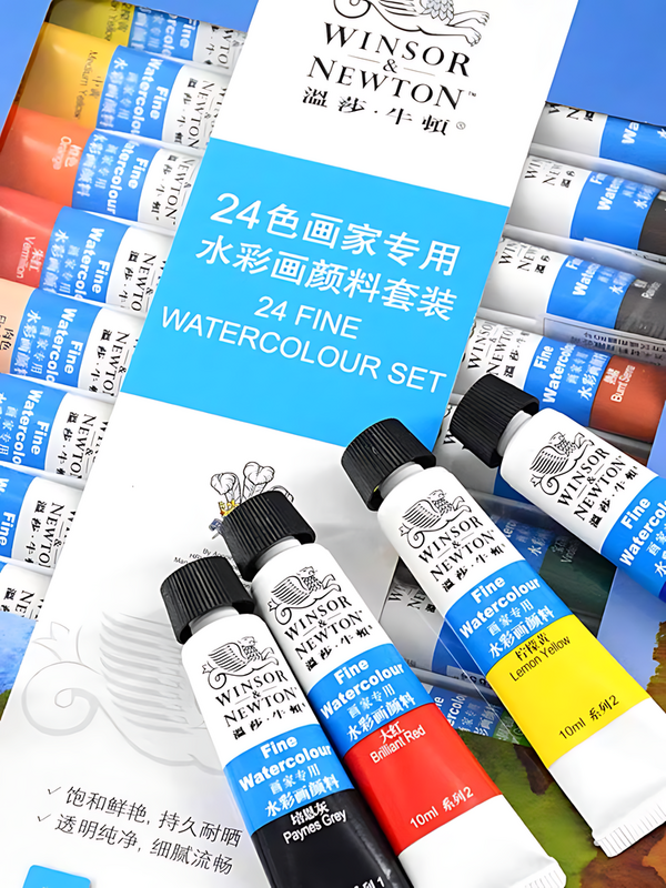 Winsor and newton-初心者、水彩画、アート、12色、18色、24色、36色、10ml用のプロの水彩ペイントセット