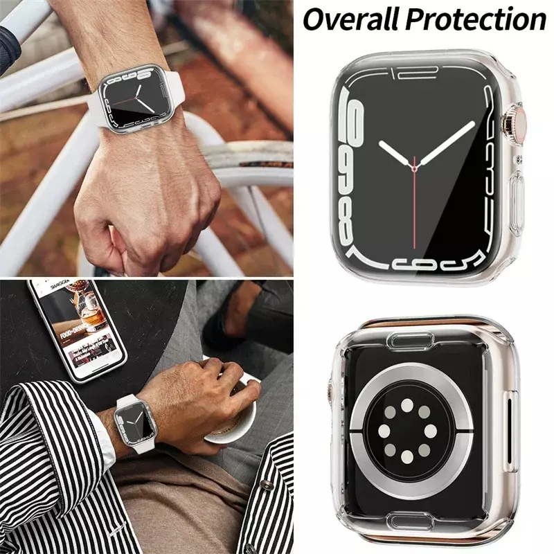 Защитная пленка на весь экран для Apple Watch, чехол-бампер из ТПУ для iwatch series 7 6 5 4 3 2, аксессуары для телефона, размеры 8, 45 мм, 41 мм, 44 мм, 40 мм, 42 мм