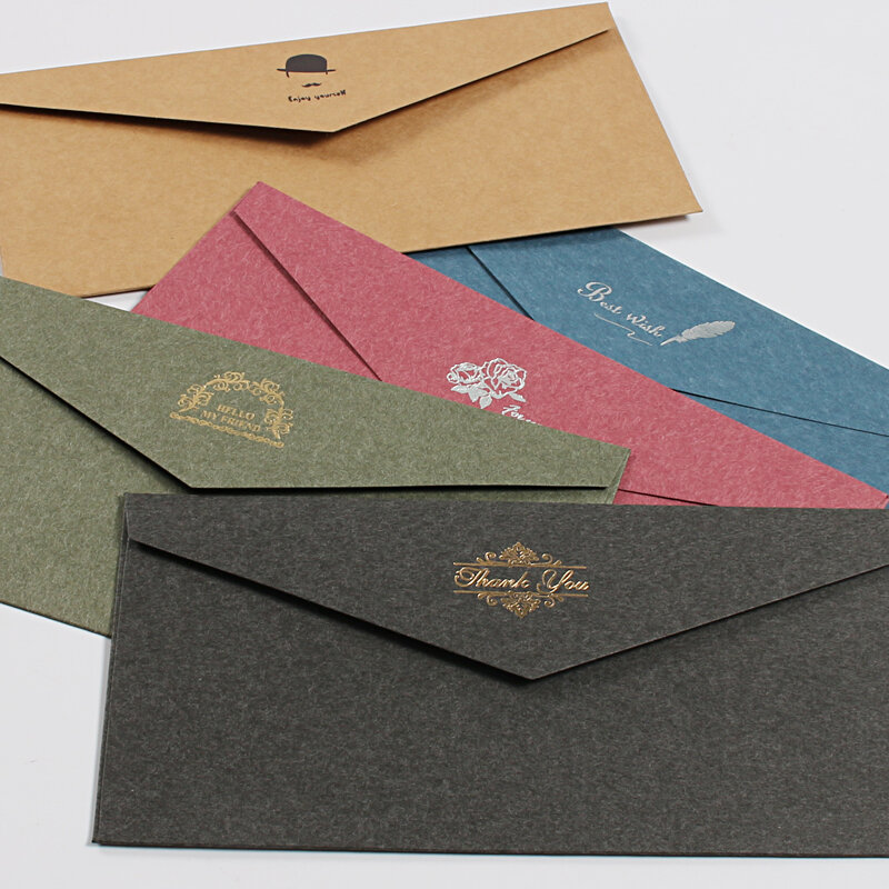 Envelopes de Ouro Vintage para Convites, Papel Kraft, Gift Card, Janela Envelope, Carta De Casamento Set, Mailer Papelaria, 5pcs por lote
