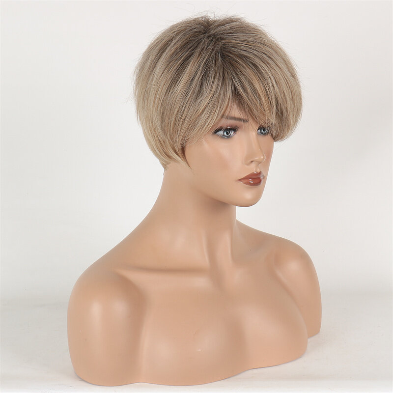 Gold Short Hair White women's Wig Heat Resitant Synthetic Hair Party Cosplay Costume Straight Wigs Peluca