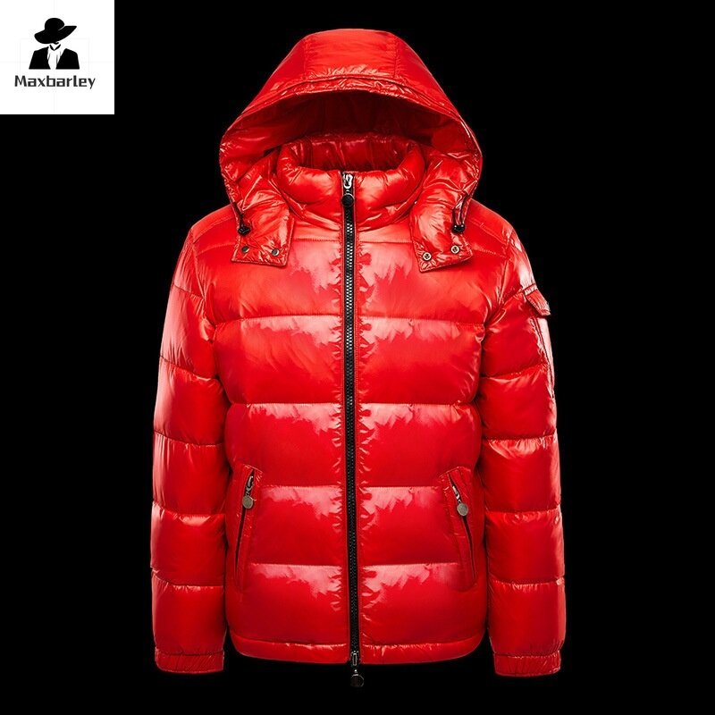 Piumino da uomo cappuccio anatra bianco caldo lucido autunno lucido nero addensato inverno soffice cappotto rosso giacca abbigliamento da uomo di lusso