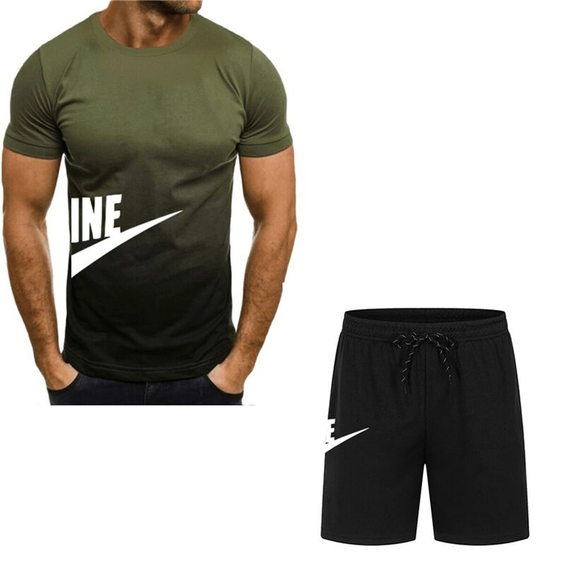 Setelan pakaian lari pria modis 2024 kaus lengan pendek dan baju olahraga celana pendek kasual Jogger setelan dua potong musim panas untuk pria