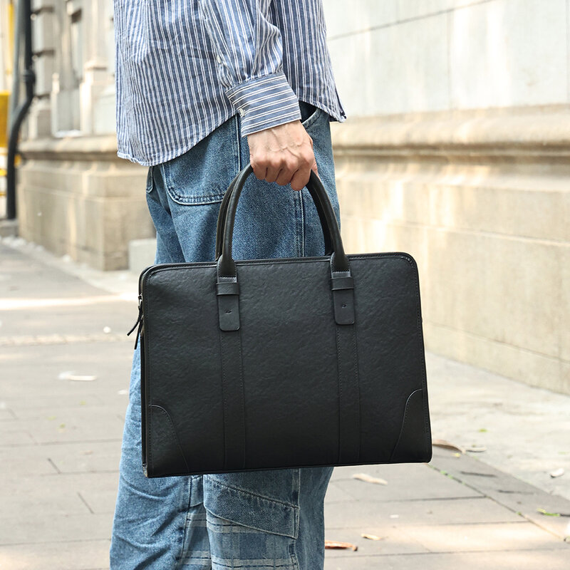 Maleta de couro genuíno para homens, grande capacidade de negócios bolsa de couro de 15,6 "bolsa de computador masculina