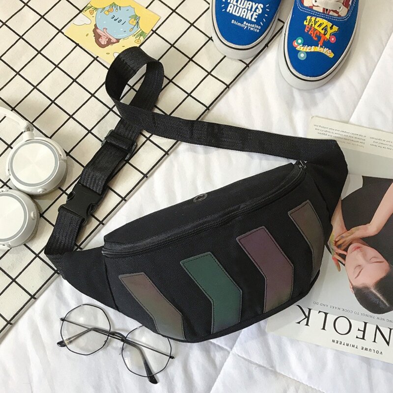 Reflective Strip Reflective Canvas Waist Bag Phone Pouch Light Canvas Environmentally Friendly with Earphone Hole Camping