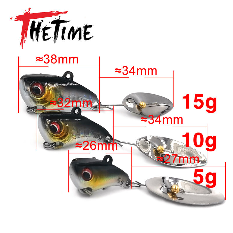 TheTime Jinlin Isca artificial para poleiro Bass Fishing, Spinner VIB Lure, Metal giratório colher Crankbait, vibratório Jig, Novo, 2022