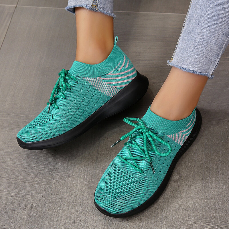 2022 جديد النساء أحذية رياضية شبكة ضوء تنفس أحذية امرأة المشي مريحة حذاء كاجوال منصة أحذية الدانتيل للنساء